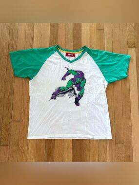 Vintage Marvel Spider-Man Green Goblin Shirt Graphic Large Rare Green Raglan Y2K